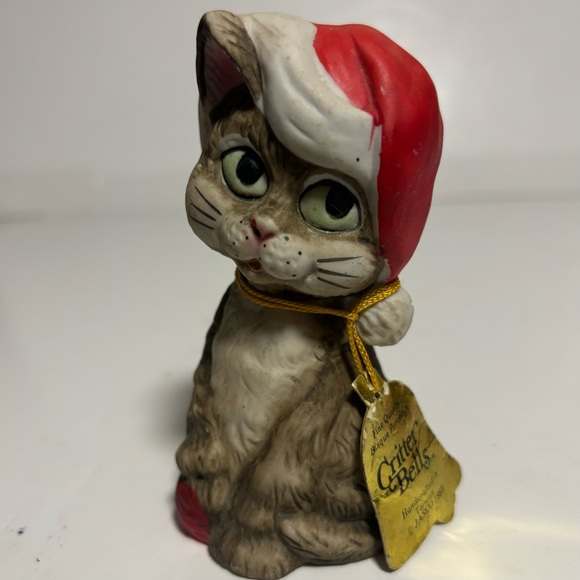 Vintage Jasco Holiday Xmas Cat Critter Bell 1980 Taiwan Porcelain Bisque & angel - Picture 14 of 15